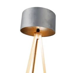 Vloerlamp hout met stoffen kap grijs 50 cm - Tripod Classic