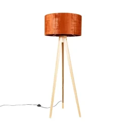 Vloerlamp hout met stoffen kap oranje 50 cm - Tripod Classic