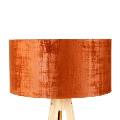 Vloerlamp hout met stoffen kap oranje 50 cm - Tripod Classic