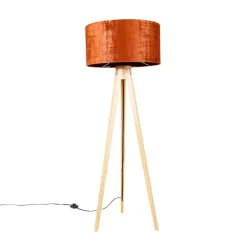 Vloerlamp hout met stoffen kap oranje 50 cm - Tripod Classic