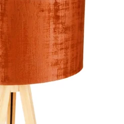 Vloerlamp hout met stoffen kap oranje 50 cm - Tripod Classic