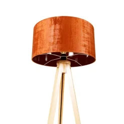Vloerlamp hout met stoffen kap oranje 50 cm - Tripod Classic