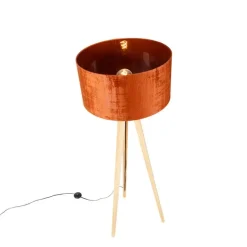 Vloerlamp hout met stoffen kap oranje 50 cm - Tripod Classic