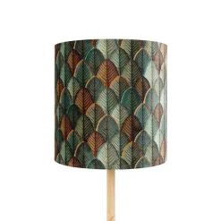 Vloerlamp hout met velours lampenkap blad dessin met gouden binnenkant - Mels