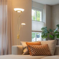 Vloerlamp messing incl. LED en dimmer met leeslamp - Empoli