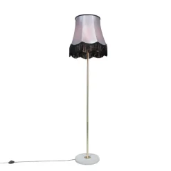 Vloerlamp messing met Granny B kap zwart-grijs 45 cm - Kaso