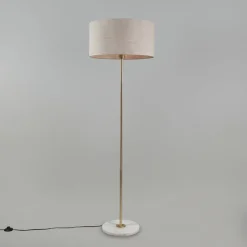 Vloerlamp messing met grijze kap 50 cm - Kaso