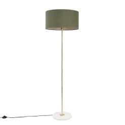 Vloerlamp messing met groene kap 50 cm - Kaso