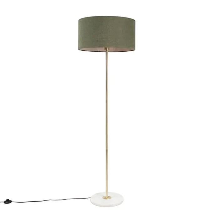 Vloerlamp messing met groene kap 50 cm - Kaso