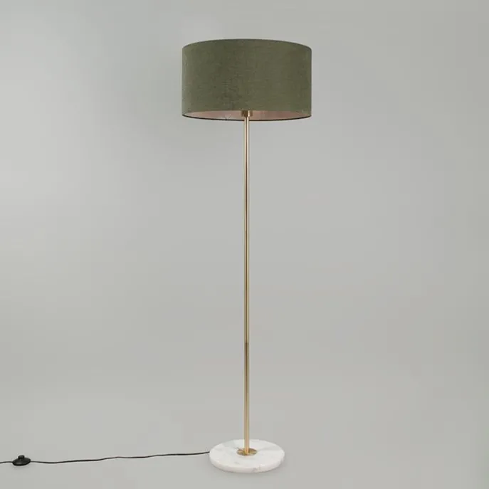 Vloerlamp messing met groene kap 50 cm - Kaso