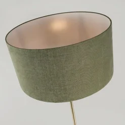 Vloerlamp messing met groene kap 50 cm - Kaso