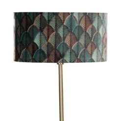 Vloerlamp messing met ovale velours kap blad design 50cm - Simplo