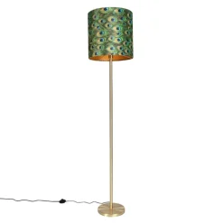 Vloerlamp messing met pauw kap 40 cm - Simplo