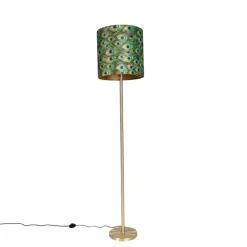Vloerlamp messing met pauw kap 40 cm - Simplo