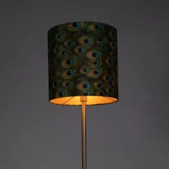 Vloerlamp messing met pauw kap 40 cm - Simplo