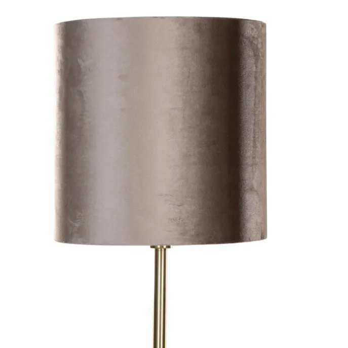 Vloerlamp messing met velours kap taupe 50cm - Simplo