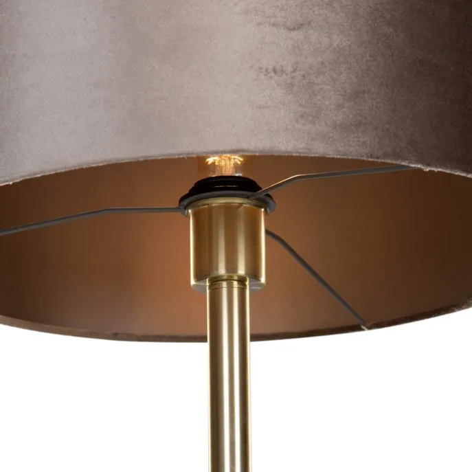 Vloerlamp messing met velours kap taupe 50cm - Simplo
