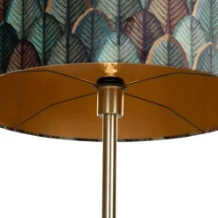 Vloerlamp messing met velours lampenkap blad dessin met gouden binnenkant 50/50/25 - Simplo