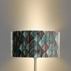 Vloerlamp messing met velours lampenkap blad dessin met gouden binnenkant 50/50/25 - Simplo