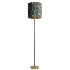Vloerlamp messing met velours lampenkap blad dessin met gouden binnenkant - Simplo
