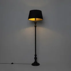 Vloerlamp met 45 cm kap zwart met gouden binnenkant - Classico