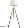 Vloerlamp naturel met witte linnen kap 45 cm - Tripod
