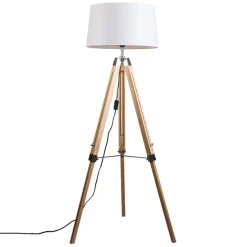 Vloerlamp naturel met witte linnen kap 45 cm - Tripod