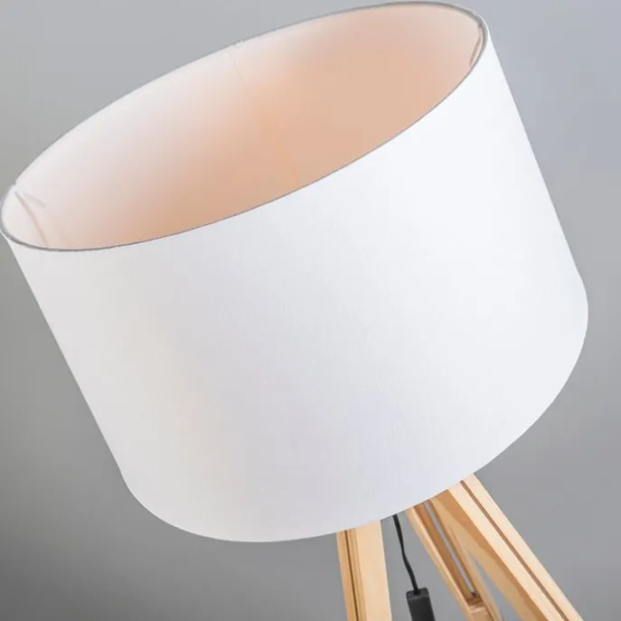 Vloerlamp naturel met witte linnen kap 45 cm - Tripod