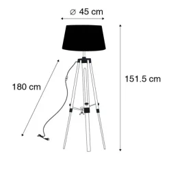 Vloerlamp naturel met witte linnen kap 45 cm - Tripod