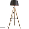 Vloerlamp naturel met zwarte linnen kap 45 cm - Tripod
