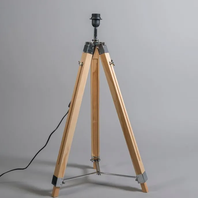 Vloerlamp naturel met zwarte linnen kap 45 cm - Tripod