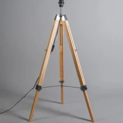 Vloerlamp naturel met zwarte linnen kap 45 cm - Tripod