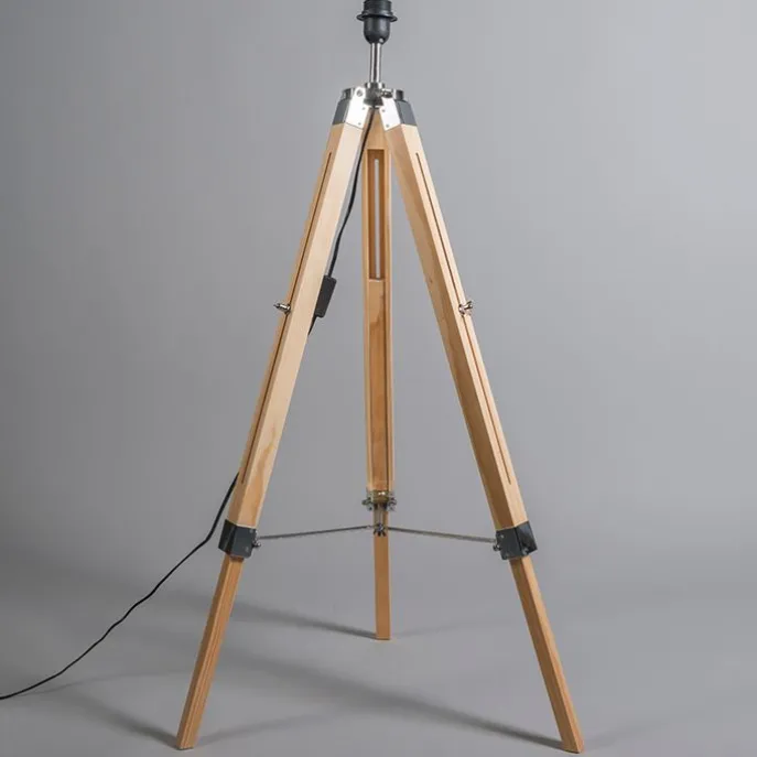Vloerlamp naturel met zwarte linnen kap 45 cm - Tripod