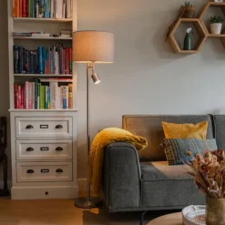 Vloerlamp staal met kap grijs en leeslamp - Jelena