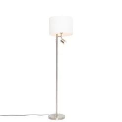 Vloerlamp staal met kap wit en leeslamp - Jelena