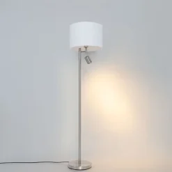 Vloerlamp staal met kap wit en leeslamp - Jelena
