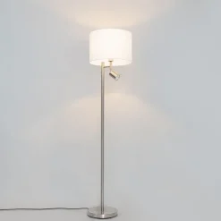 Vloerlamp staal met kap wit en leeslamp - Jelena