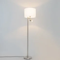 Vloerlamp staal met kap wit en leeslamp - Jelena
