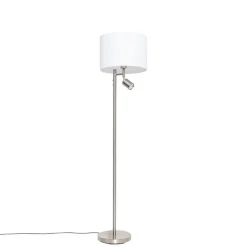 Vloerlamp staal met kap wit en leeslamp - Jelena