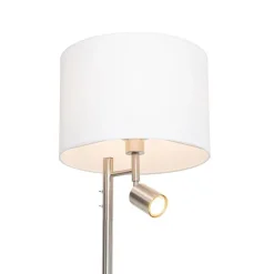 Vloerlamp staal met kap wit en leeslamp - Jelena