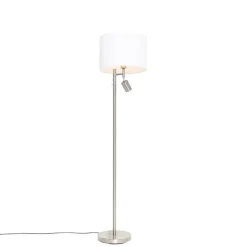 Vloerlamp staal met kap wit en leeslamp - Jelena