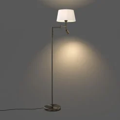 Vloerlamp staal met witte kap en verstelbare leeslamp - Ladas