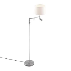 Vloerlamp staal met witte kap en verstelbare leeslamp - Ladas