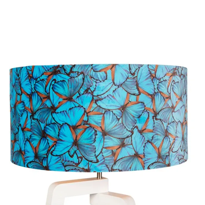 Vloerlamp tripod hout met vlinders velours kap 50 cm - Puros