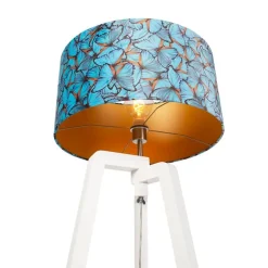 Vloerlamp tripod hout met vlinders velours kap 50 cm - Puros