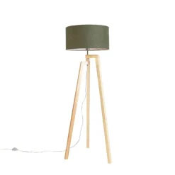 Vloerlamp tripod hout met kap 50 cm groen - Puros