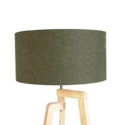 Vloerlamp tripod hout met kap 50 cm groen - Puros