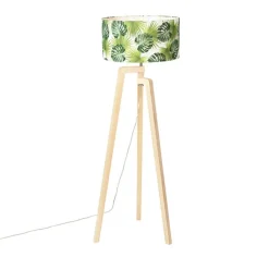 Vloerlamp tripod hout met kap leaf - Puros