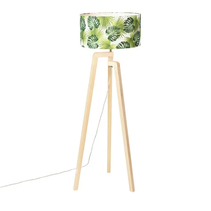 Vloerlamp tripod hout met kap leaf - Puros