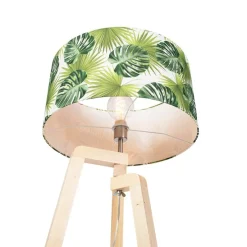 Vloerlamp tripod hout met kap leaf - Puros